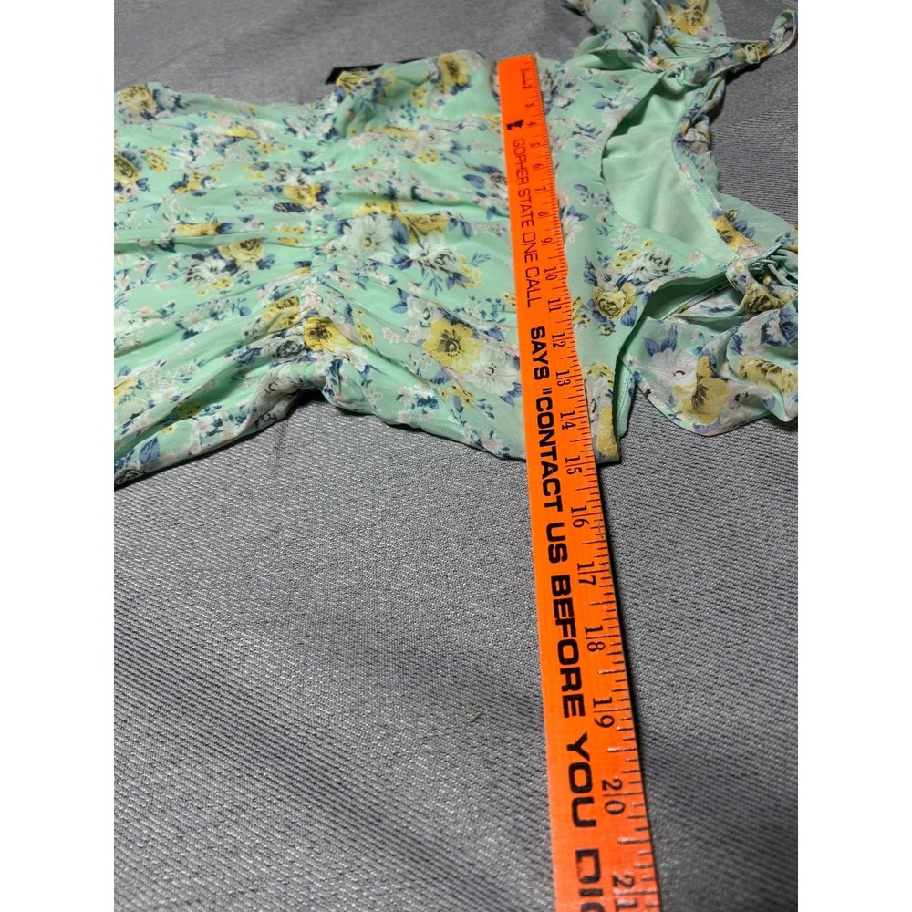 As U Wish Juniors Small Green Kentucky Derby Dress Floral High Low Cold Shldr - Picture 6 of 6